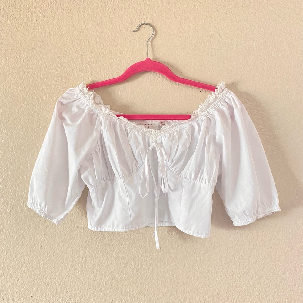 Cropped white peasant blouse
